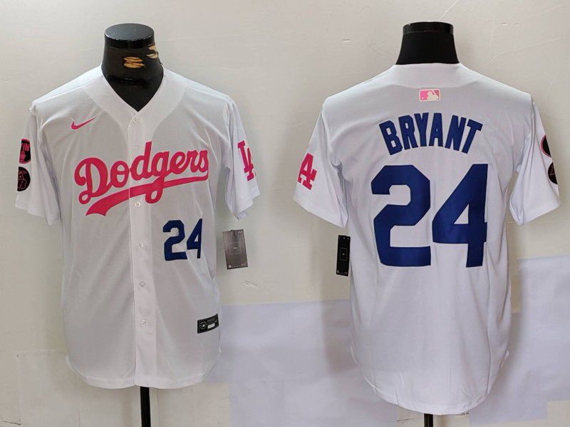 Men Los Angeles Dodgers #24 Bryant White pink joint name 2024 Nike MLB Jersey style 3